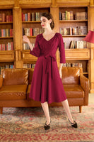 1 x Brand New Belle Poque Women s Vintage 3 4 Sleeve Knee-Length Summer Dress with Belt Cocktail Dress Wedding Wine Red XXL - RRP €46.27