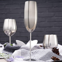 1 x RAW Customer Returns Oak Steel - 4 Elegant Stainless Steel Silver Champagne Prosecco Flutes Glasses, 285ml - Unbreakable Glass Gift Set for Wedding, Anniversary, Birthday Party - RRP €34.99