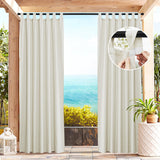 1 x RAW Customer Returns PONY DANCE outdoor curtains with Velcro fastener set of 2 H 213 x W 140 cm patio curtains waterproof linen curtains beige semi-transparent balcony curtain outdoor curtains for gazebo - RRP €40.28