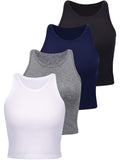 1 x RAW Customer Returns 4 Pieces Basic Crop Tank Tops Women s Sleeveless Racerback Crop Tops Cotton Sports Crop Tops for Women Daily Wear Black, Dark Grey, Navy Blue, White, L  - RRP €26.21