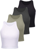 1 x RAW Customer Returns 4 Pieces Basic Crop Tank Tops Women s Sleeveless Racerback Crop Tops Cotton Sports Crop Tops for Women Daily Wear Black, Grey, Olive, White, L  - RRP €26.3