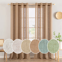 1 x RAW Customer Returns MIULEE Curtains with eyelets voile curtain short modern linen look semi-transparent eyelet curtain for living room children s room room divider set of 2 brown 245 x 140 cm - RRP €39.26