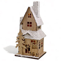 10 x Brand New MIJOMA winter wooden decoration house with LED lighting unique snow effect - Individual and handmade - Christmas decoration with deer fir tree - battery operated 20.5 x 9 cm  - RRP €205.3