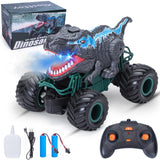 1 x RAW Customer Returns Xbesttoy Monster Truck Remote Controlled Dinosaur Car for Children 6 7 8 9 10 Years, RC Car with Spray Mist, Music, LED Lights, Christmas Gift Children Boy Gray - RRP €30.79