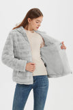 1 x RAW Customer Returns Geschallino Women s Faux Fur Coat Hooded Outerwear Fleece Jacket with Sherpa Lining 1801 Gray S - RRP €56.46