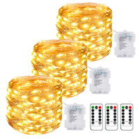 4 x RAW Customer Returns  3 Pack LED fairy lights battery with remote control, 10M 100LED battery with timer 8 modes IP65 waterproof fairy lights outdoor warm white wire for Christmas indoor outdoor decoration - RRP €72.56