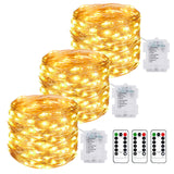 3 x RAW Customer Returns  3 pieces LED fairy lights battery with remote control, 10M 100LED battery with timer 8 modes IP65 waterproof fairy lights outdoor warm white wire for Christmas indoor outdoor decoration - RRP €54.42