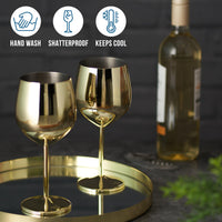 1 x RAW Customer Returns Oak Steel - elegant large wine glasses - shatterproof glass gift set for home bar, wedding, anniversary, birthday party, camping wine glasses unbreakable gold, pack of 2  - RRP €25.99