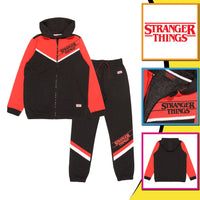 1 x RAW Customer Returns Popgear Stranger Things Text Logo Boys Zipped Hoodie Jogging Bottoms Set Red Black Modern Hoodies, Red Black, 14-15 Years for Boys - RRP €51.86