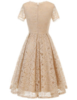 1 x RAW Customer Returns DRESSTELLS women s lace dress mother of the bride dresses, knee-length elegant bridesmaid cocktail dress, rockabilly floral dress short sleeve champagne 3XL - RRP €44.4