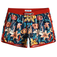 1 x RAW Customer Returns MaaMgic Men s Swim Shorts Vintage Retro Boardshorts 4 Way Stretch Quick-drying with Mesh Lining and Adjustable Drawstring MULTIWAY, Lilies Navy Blue, S - RRP €19.49