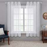 1 x RAW Customer Returns Deconovo Curtains White Curtain Transparent Linen Look Eyelet Curtain Voile Eyelet Curtain Living Room, 175x140, Geometry - RRP €17.8