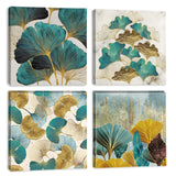 1 x RAW Customer Returns Artscope 4-piece canvas print with Ginkgo Biloba leaves motif art print - modern wall picture for kitchen bathroom living room wall decoration - 30 x 30 cm - RRP €27.53