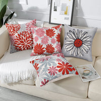 1 x Brand New Waterproof Linen Cushion Cover Decorative Pillowcases 45x45cm Red and Gray Flower Square Cushion Covers 4 Pieces for Sofa Bed Living Room Garden Outdoor Outdoor - RRP €22.8