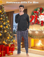 1 x RAW Customer Returns MoFiz Men s Long Pajamas Autumn Winter Soft Warm Pajamas Two Pieces Long Sleeve Night Shirt and Pants Checked Pajamas with Pockets Black EU XXL - RRP €34.24