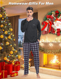 1 x RAW Customer Returns MoFiz Men s Long Pajamas Autumn Winter Soft Warm Pajamas Two Pieces Long Sleeve Night Shirt and Pants Checked Pajamas with Pockets Black EU XXL - RRP €34.24