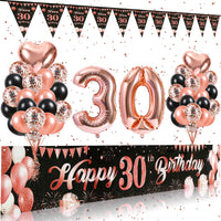 21 x Brand New 30th birthday decoration women balloon 30th birthday decoration woman black rose gold birthday banner birthday party banner background fabric pennant happy birthday party decorations - RRP €275.1