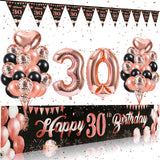 21 x Brand New 30th birthday decoration women balloon 30th birthday decoration woman black rose gold birthday banner birthday party banner background fabric pennant happy birthday party decorations - RRP €275.1