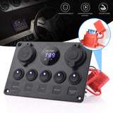 1 x RAW Customer Returns MICTUNING 5-pin rocker switch panel with LED light 12V 24V 4.2A switch panel with dual USB charger digital voltmeter cigarette lighter socket for motorhome car boat - RRP €22.18