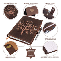 1 x RAW Customer Returns Refillable leather notebook - With tree of life embossing - Handmade sketchbook made of genuine leather for him her with pen holder - Incl. lined A5 premium paper silver pen by MOONSTER  - RRP €29.95