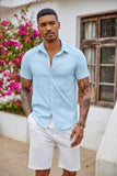 1 x RAW Customer Returns COOFANDY Shirt Short Sleeve Men Business Shirt Summer Shirt Short Sleeve Shirt Casual Shirt Plain Basic Shirt Button Down Shirt Kent Collar Shirt Men Blue 2XL - RRP €24.99