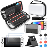 1 x RAW Customer Returns FYOUNG Accessories Bundle Compatible with Nintendo Switch OLED Model with Carrying Case and Protective Case Portable Bag for Switch OLED Case Screen Protector Joystick Caps - White - RRP €21.99