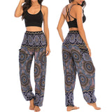 1 x RAW Customer Returns Nuofengkudu Women s Thai Hippie Pants High Waist with Pocket Boho Prints Baggy Comfortable Harem Pants Indian Yoga Pants Summer Beach X-Dark Blue Flower  - RRP €23.99