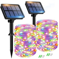 1 x RAW Customer Returns btfarm 2 Pieces Outdoor Solar Garden Lights, 15 2M 150LED Solar Outdoor Light Chain, Waterproof 8 Modes Copper Wire LED Fairy Lights Outdoor Solar Energy for Christmas Tree Patio Colorful  - RRP €19.15