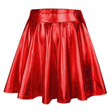 1 x RAW Customer Returns Women s Skirts Metallic Shiny Skirt Flared Pleated Skirt Waist Leather Skirts Pleated Skirt Girls Skater - RRP €22.18