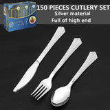 1 x RAW Customer Returns 150pcs Reusable Silver Plastic Cutlery Set,Plastic Forks,Plastic Fork,BPA Free,Passed The LFGB Food Safety Test,50 Plastic Spoons,Knife,Plastic Fork,Party Cutlery - RRP €19.14