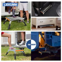 1 x RAW Customer Returns LIEKUMM 48x37cm Foldable Step, Aluminum Folding Platform Step Stool with Non-Slip Rubber Surface, up to 450kg, Suitable for Kitchen, Motorhome, SUV, Caravan or as Home Footstool - RRP €79.99