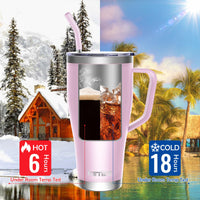 2 x RAW Customer Returns KETIEE thermal mug with straw 850 ml coffee mug to go with 2 lids 30 oz stainless steel insulated mug with handle car mug drinking cup tumbler coffee cup for hot and cold drinks, pink - RRP €43.98