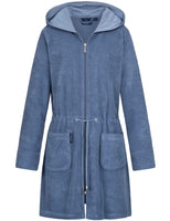 1 x RAW Customer Returns Morgenstern bathrobe ladies thin light zipper and hood blue hooded bathrobe XL cotton women soft terry short large sizes - RRP €39.95