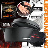 1 x RAW Customer Returns BBQ BEN seasoned Dutch Oven Set 9 liters - casserole dish made of solid cast iron - fire pot with feet - including bag, ring cleaner, lid lifter and eBook. - RRP €65.53