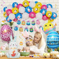 6 x Brand New Easter Nest Party Decorations Printed Balloons Easter Theme Glasses Egg Sprial Ornaments Rabbit Chick Foil Balloons for Kids Easter Party Decoration Birthday Set - RRP €115.2