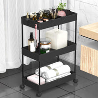 1 x RAW Customer Returns SPACEKEEPER 3 Tier Niche Shelf on Wheels for Laundry Bathroom Kitchen Trolley with 6 Hooks and 2 Containers Black - RRP €24.26