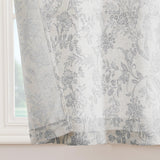 1 x RAW Customer Returns TOPICK sheer curtain linen curtain flowers printed bistro curtain sheer curtains for kitchen living room country house set of 2 grey on beige 65W x 60H cm  - RRP €19.99