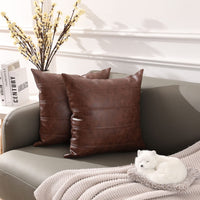 1 x Brand New Yaertun 2 Set Faux Leather Cushion Cover 65 x 65 cm Striped Sofa Cushion Decorative Cushion Cover Leather Look Leather Cover Couch Cushion for Sofa Bedroom Cushion Covers Pillow Dark Brown - RRP €50.29