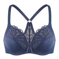 1 x RAW Customer Returns MELENECA Women s Front Closure Bra Racerback with Underwire Lace Large Sizes Unlined Blue 100C - RRP €28.22