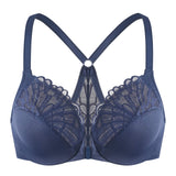 1 x RAW Customer Returns MELENECA Women s Front Closure Bra Racerback with Underwire Lace Large Sizes Unlined Blue 100C - RRP €28.22