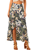 1 x Brand New Allegra K Tropical Floral Skirts for Women High Low Waist Smocked Maxi Skirt Dark Blue XL - RRP €22.99