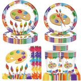 5 x Brand New RHYYS Colorful Paper Plates Rainbow Plates and Napkins Party Supplies Baby Shower Art Painting Birthday Set Serves 24 Guests Art Painting Tableware Tableware for Plate, Napkin, Cup 96PCS - RRP €149.95