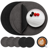 1 x RAW Customer Returns Myir JUN placemats washable leather and coasters, double-sided placemat round 36cm set of 6 non-slip glass coasters placemat leather imitation leather placemat grey black, set of 6  - RRP €26.45