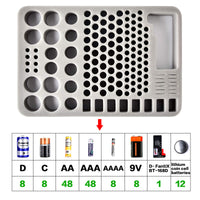 1 x RAW Customer Returns Battery box storage box carrying case with tester BT-168, batteries variety pack bag, holds 140 AA, AAA, C, D, 9V, lithium 3V button batteries, battery caddy container gray  - RRP €27.91