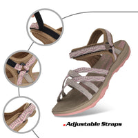 1 x RAW Customer Returns GRITION Women Hiking Sandals Ladies Outdoor Sport Water Shoes Summer Flat Cross-Tied Beach Sandals Open Toe Adjustable Velcro Walking Shoes Black EU 40, Beige Pink  - RRP €55.99