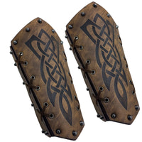 1 x RAW Customer Returns HiiFeuer Medieval Embossed Arm Bracers, Retro Faux Leather Knight Arm Guantlets, Vintage Renaissance Arm Guards Brown A  - RRP €32.04