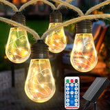 1 x RAW Customer Returns AGOTD Solar Fairy Lights Outdoor With 16 Bulbs, 6M Vintage Solar Fairy Lights with Hemp Rope, Solar Fairy Lights Outdoor Weatherproof with 8 Modes Decoration for Gardens, Party, Balcony, Wedding Warm White  - RRP €24.85