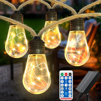 1 x RAW Customer Returns AGOTD Solar Fairy Lights Outdoor With 16 Bulbs, 6M Vintage Solar Fairy Lights with Hemp Rope, Solar Fairy Lights Outdoor Weatherproof with 8 Modes Decoration for Gardens, Party, Balcony, Wedding Warm White  - RRP €28.99