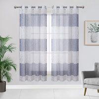 9 x Brand New CAROMIO Sheer Curtains, Linen Textured Window Eyelet Voile Curtain Semi-Transparent Window Treatment Set of 2 Navy Blue Curtains, for Patio Bedroom Living Room 132 X 183 cm - RRP €172.8