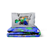 1 x RAW Customer Returns Minecraft Fight Back 100 cotton 3-piece bedding set 135x200cm single size - duvet cover fitted sheet 90x200 cm pillowcase 50x70 cm - RRP €35.58